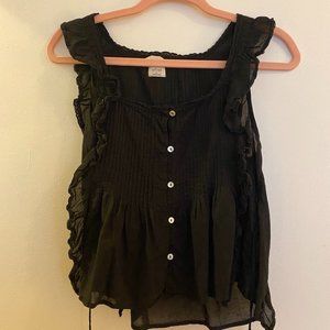Aritzia Wilfred Black Cotton Babydoll Blouse
